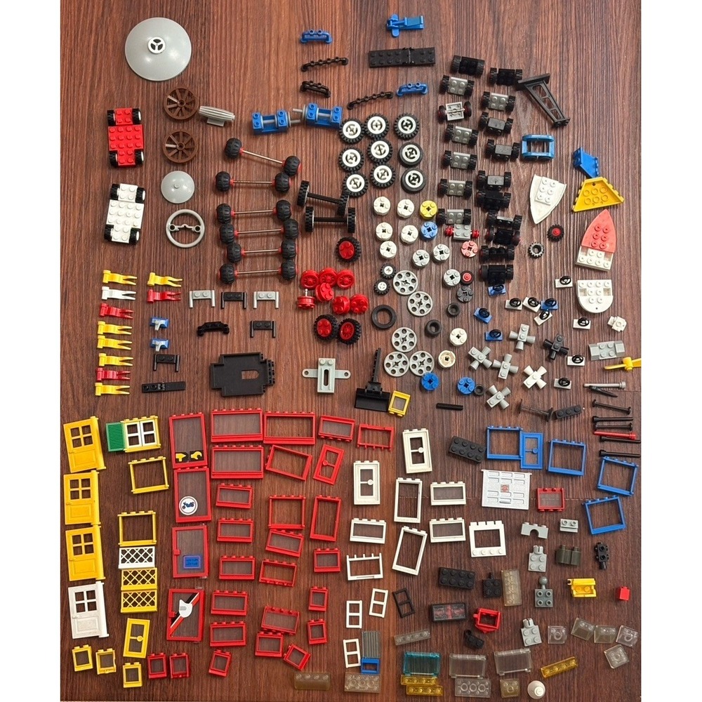 Lego Pieces Lot Tires Axle Door Window Flag Boat Steering Wheel Propeller Pulley - Picture 2 of 8